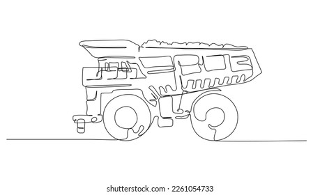 Continuous line art or One Line drawing dump truck for vector illustration, business transportation. heavy equipment vehicle construction concept. graphic design modern continuous line drawing