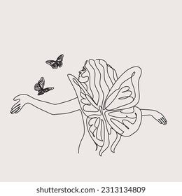 Continuous line art or One Line Drawing of a woman stretching arms is relaxing picture vector illustration