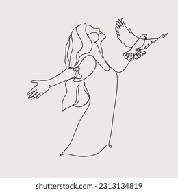 Continuous line art or One Line Drawing of a woman stretching arms is relaxing picture vector illustration