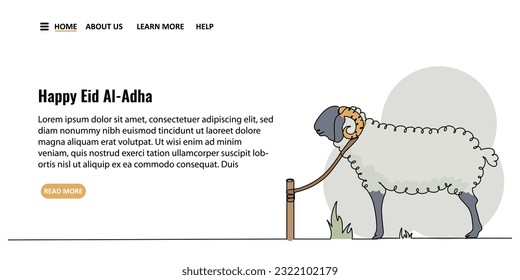 Continuous line art or One Line drawing of a sheep animal for vector illustration landing page and banner, muslim holiday Eid Al-Adha