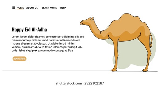 Continuous line art or One Line drawing of a a camel animal for vector illustration landing page and banner, muslim holiday Eid Al-Adha