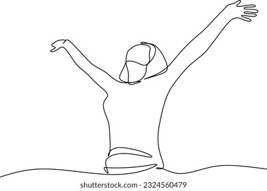 Continuous line art or One Line Drawing of a woman stretching arms is relaxing picture vector illustration