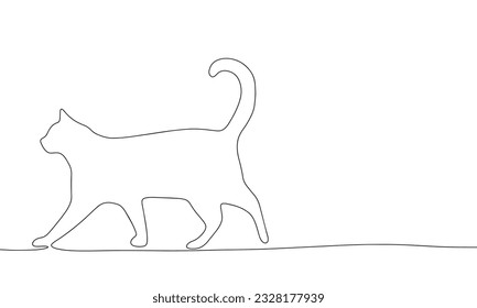 El dibujo de línea continua o el dibujo de línea de un gato se está dirigiendo a la ilustración del vector de imagen