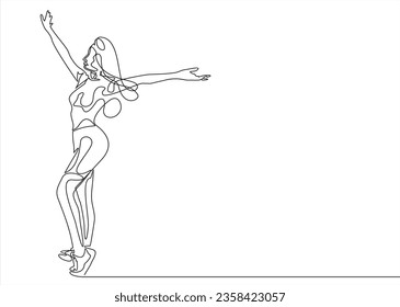 El arte de línea continua o el dibujo de una línea de una mujer que estira los brazos es ilustración de un vector relajante