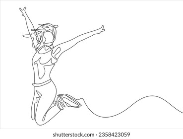 El arte de línea continua o el dibujo de una línea de una mujer que estira los brazos es ilustración de un vector relajante