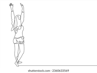 El arte de línea continua o el dibujo de una línea de una mujer que estira los brazos es ilustración de un vector relajante