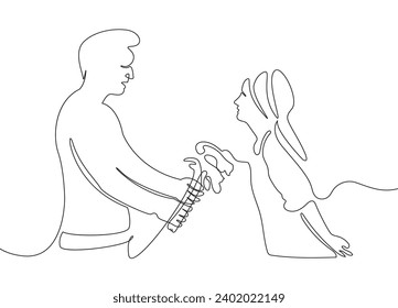 Continuous line art or One Line Drawing of a man's love for a woman is a fun drawing vector illustration