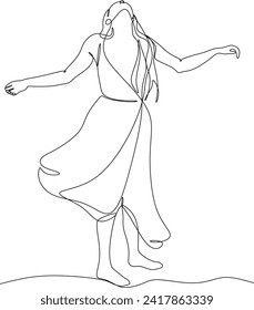 Continuous line art or One Line Drawing of a woman stretching arms is relaxing picture vector illustration