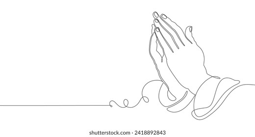 Continuous line art or One Line Drawing of prayer hands Vector illustrations