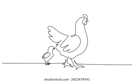 Continuous line art or One Line drawing of chicken for vector illustration, business farming. chicken pose concept. graphic design modern continuous line drawing