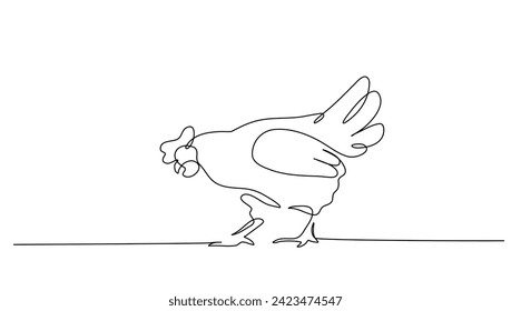 Continuous line art or One Line drawing of chicken for vector illustration, business farming. chicken pose concept. graphic design modern continuous line drawing