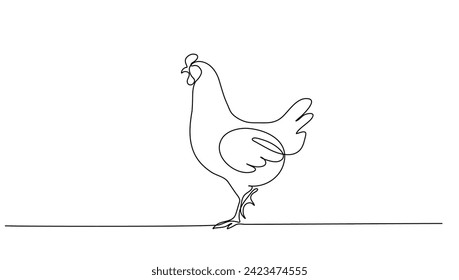 Continuous line art or One Line drawing of chicken for vector illustration, business farming. chicken pose concept. graphic design modern continuous line drawing