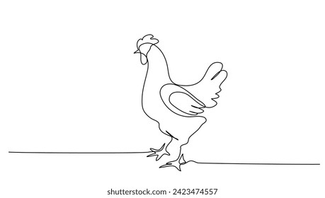 Arte de línea continua o dibujo de pollo de una línea para ilustraciones vectoriales, agricultura empresarial. concepto de pose de pollo. diseño gráfico diseño moderno de línea continua