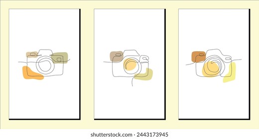 Continuous line art or One Line Drawing of a camera linear style and Hand drawn vector illustrations 