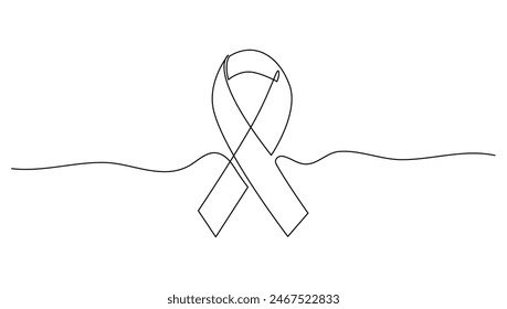 Continuous line art or One Line drawing of symbol ribbon for vector illustration, medical. World cancer day concept	
