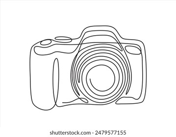 Continuous line art or One Line Drawing of a camera linear style and Hand drawn vector illustrations, outline