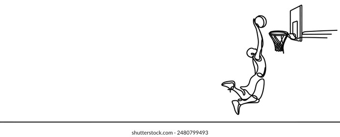 Continuous line art or One Line Drawing from basketball
