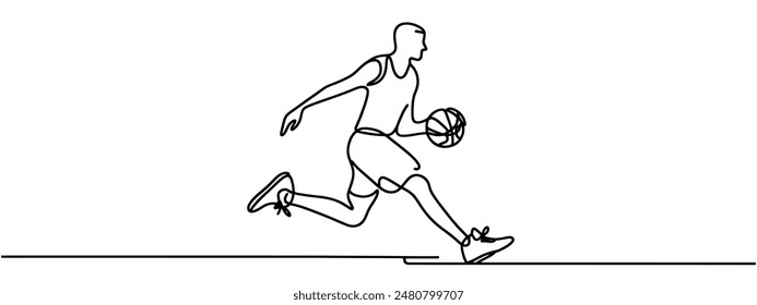 Continuous line art or One Line Drawing from basketball