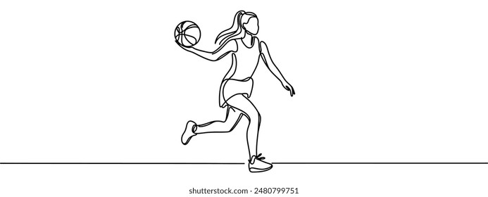 Arte de línea continua o dibujo de una línea del baloncesto