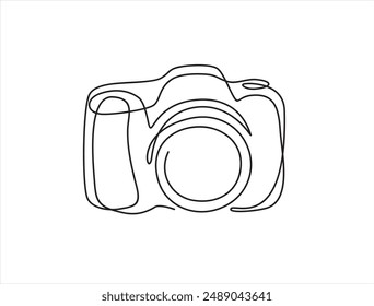 Continuous line art or One Line Drawing of a camera linear style and Hand drawn vector illustrations, outline	