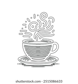 Dibujo de línea continua o una línea Dibujo de café caliente y humo, Una taza de café concepto de dibujo, taza de café línea continua Ilustración vectorial