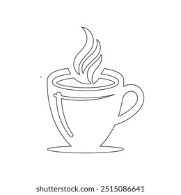 Dibujo de línea continua o una línea Dibujo de café caliente y humo, Una taza de café concepto de dibujo, taza de café línea continua Ilustración vectorial