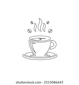 Dibujo de línea continua o una línea Dibujo de café caliente y humo, Una taza de café concepto de dibujo, taza de café línea continua Ilustración vectorial