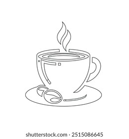 Dibujo de línea continua o una línea Dibujo de café caliente y humo, Una taza de café concepto de dibujo, taza de café línea continua Ilustración vectorial