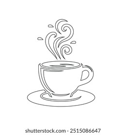 Dibujo de línea continua o una línea Dibujo de café caliente y humo, Una taza de café concepto de dibujo, taza de café línea continua Ilustración vectorial