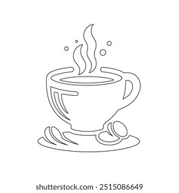 Dibujo de línea continua o una línea Dibujo de café caliente y humo, Una taza de café concepto de dibujo, taza de café línea continua Ilustración vectorial