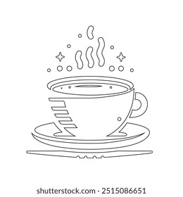 Dibujo de línea continua o una línea Dibujo de café caliente y humo, Una taza de café concepto de dibujo, taza de café línea continua Ilustración vectorial