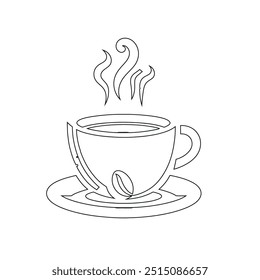 Dibujo de línea continua o una línea Dibujo de café caliente y humo, Una taza de café concepto de dibujo, taza de café línea continua Ilustración vectorial