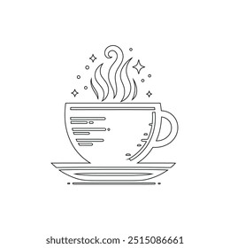 Dibujo de línea continua o una línea Dibujo de café caliente y humo, Una taza de café concepto de dibujo, taza de café línea continua Ilustración vectorial