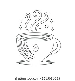 Dibujo de línea continua o una línea Dibujo de café caliente y humo, Una taza de café concepto de dibujo, taza de café línea continua Ilustración vectorial