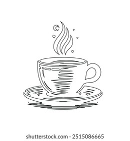 Dibujo de línea continua o una línea Dibujo de café caliente y humo, Una taza de café concepto de dibujo, taza de café línea continua Ilustración vectorial