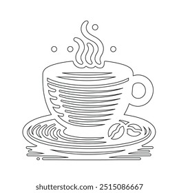 Dibujo de línea continua o una línea Dibujo de café caliente y humo, Una taza de café concepto de dibujo, taza de café línea continua Ilustración vectorial