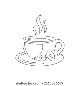 Dibujo de línea continua o una línea Dibujo de café caliente y humo, Una taza de café concepto de dibujo, taza de café línea continua Ilustración vectorial