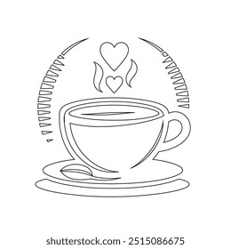 Dibujo de línea continua o una línea Dibujo de café caliente y humo, Una taza de café concepto de dibujo, taza de café línea continua Ilustración vectorial