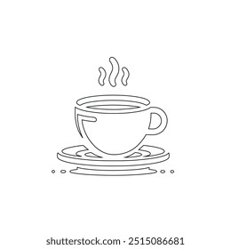 Dibujo de línea continua o una línea Dibujo de café caliente y humo, Una taza de café concepto de dibujo, taza de café línea continua Ilustración vectorial