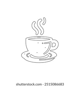 Dibujo de línea continua o una línea Dibujo de café caliente y humo, Una taza de café concepto de dibujo, taza de café línea continua Ilustración vectorial