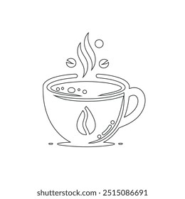 Dibujo de línea continua o una línea Dibujo de café caliente y humo, Una taza de café concepto de dibujo, taza de café línea continua Ilustración vectorial