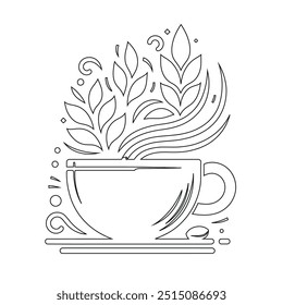 Dibujo de línea continua o una línea Dibujo de café caliente y humo, Una taza de café concepto de dibujo, taza de café línea continua Ilustración vectorial