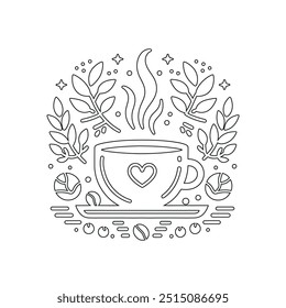 Dibujo de línea continua o una línea Dibujo de café caliente y humo, Una taza de café concepto de dibujo, taza de café línea continua Ilustración vectorial