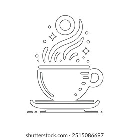 Dibujo de línea continua o una línea Dibujo de café caliente y humo, Una taza de café concepto de dibujo, taza de café línea continua Ilustración vectorial