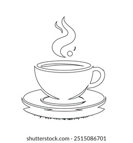 Dibujo de línea continua o una línea Dibujo de café caliente y humo, Una taza de café concepto de dibujo, taza de café línea continua Ilustración vectorial