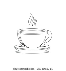 Dibujo de línea continua o una línea Dibujo de café caliente y humo, Una taza de café concepto de dibujo, taza de café línea continua Ilustración vectorial