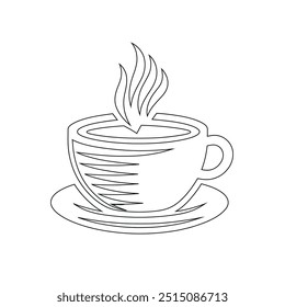 Dibujo de línea continua o una línea Dibujo de café caliente y humo, Una taza de café concepto de dibujo, taza de café línea continua Ilustración vectorial