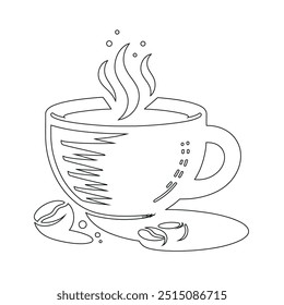 Dibujo de línea continua o una línea Dibujo de café caliente y humo, Una taza de café concepto de dibujo, taza de café línea continua Ilustración vectorial