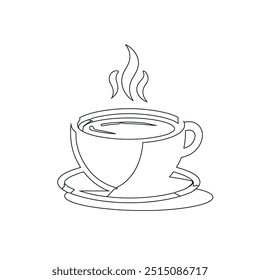 Dibujo de línea continua o una línea Dibujo de café caliente y humo, Una taza de café concepto de dibujo, taza de café línea continua Ilustración vectorial