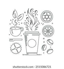 Dibujo de línea continua o una línea Dibujo de café caliente y humo, Una taza de café concepto de dibujo, taza de café línea continua Ilustración vectorial